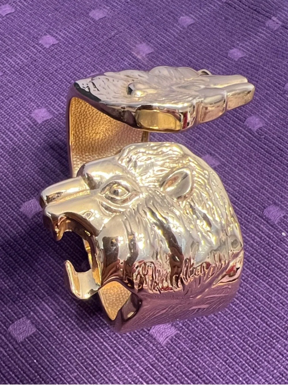 Gold Lion Head Cuff Bracelet. Vintage LN